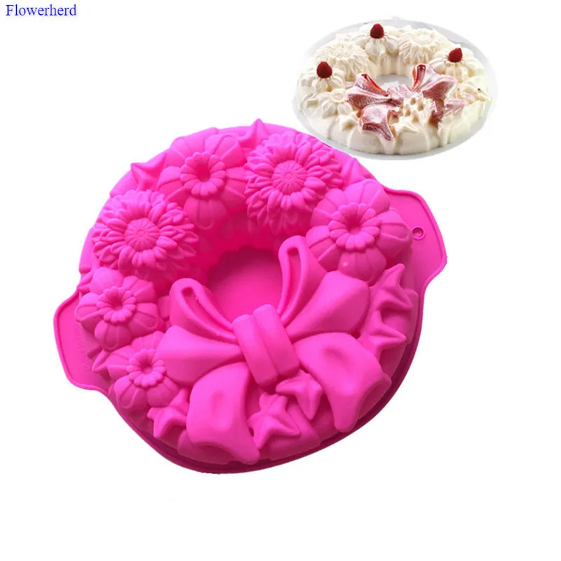 С узором и бантом Силиконовый Fondant (сахарная) Рождественская форма для торта