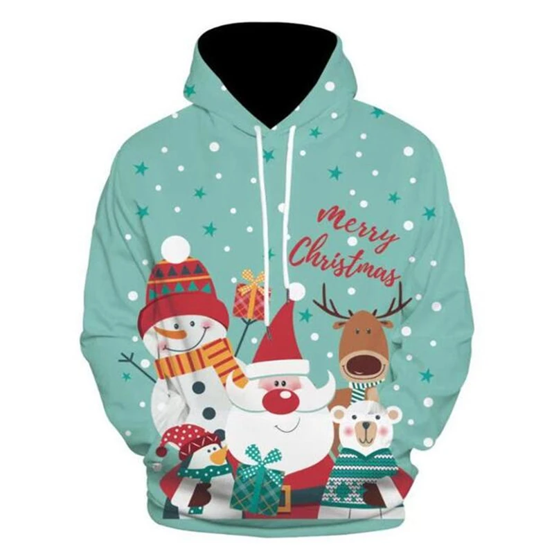 Рождественский свитер с 3D-принтом снеговика капюшоном теплый Новый уродливый