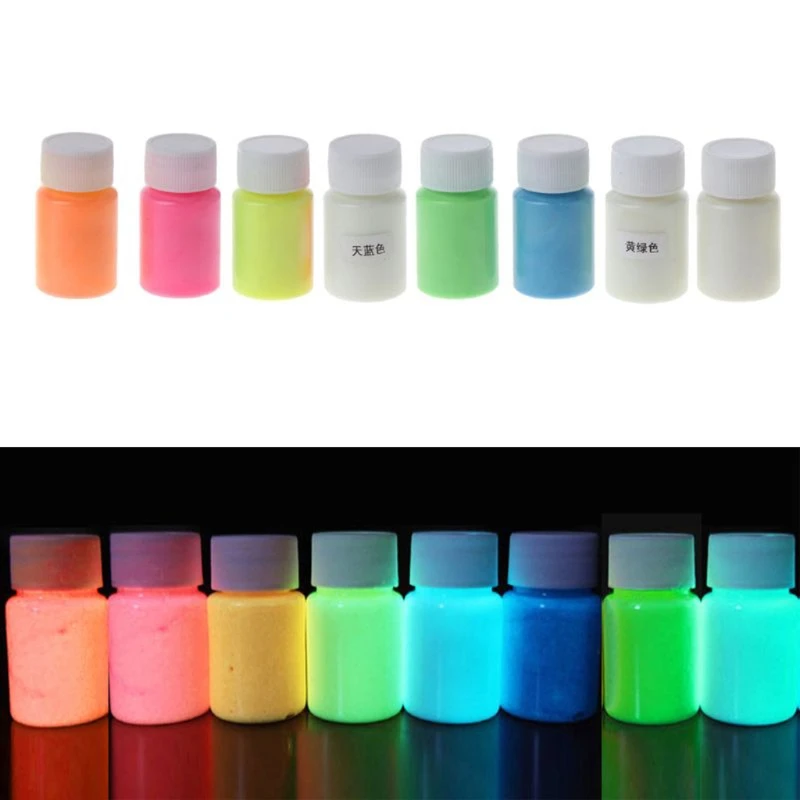 

8 Colors Super Bright Luminous Epoxy Resin Pigment Glow in The Dark Liquid Colorant Body Art UV Body Paint Set Each 15g