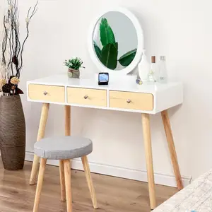 Nordic Dresser For Bedroom Furniture 100cm Dressing Table Modern Minimalist Bedside Table With Removable Mirror And Stool HWC