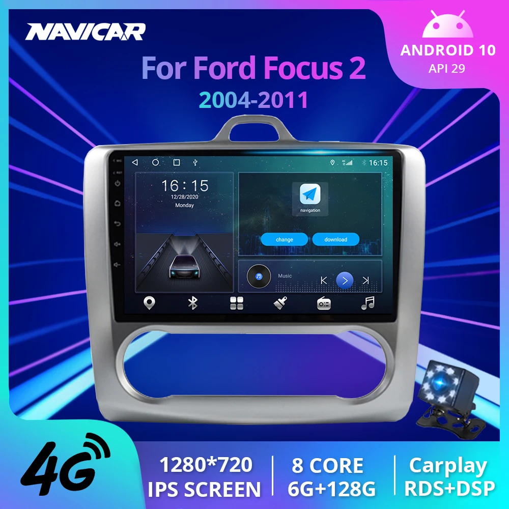 Автомагнитола NAVICAR 2DIN Android 10 для Ford Focus 2 2004-2011 стереоприемник GPS-навигация