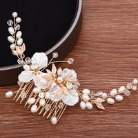 gold color leaf hair comb hair ornaments for women bride tiara pearl flower hairpin headpiece bridal wedding hair accessories