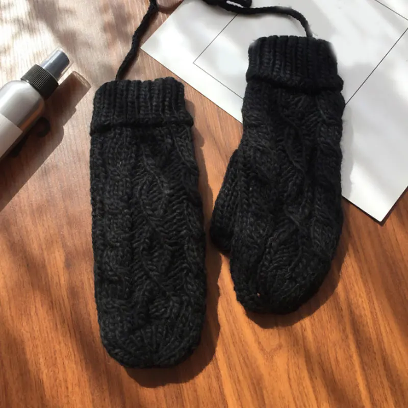

1Pair Cute Hanging Neck Gloves Women Fashion Girls Warmer Knitted Gloves Twist Crochet Full Finger Mittens Double-layer Thicken