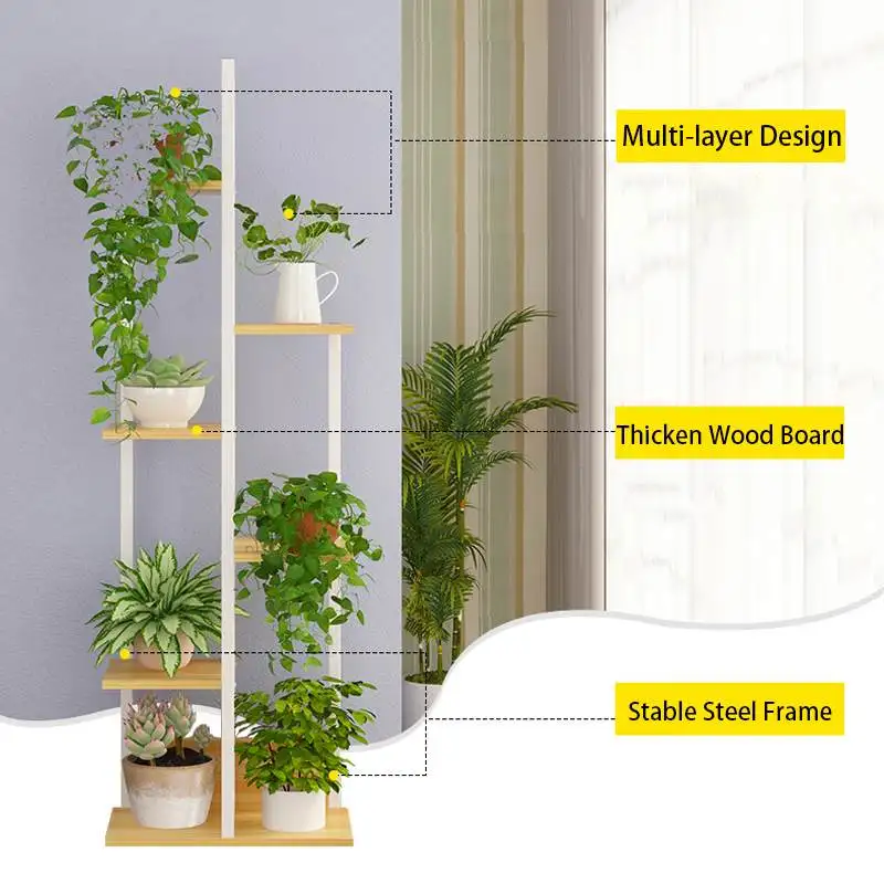 

6 Tier Wooden Plant Stand Flower Pot Rack Outdoor Display Shelf Holder Home Decor Indoor Balcony Garden Flower Pot Storage Rack