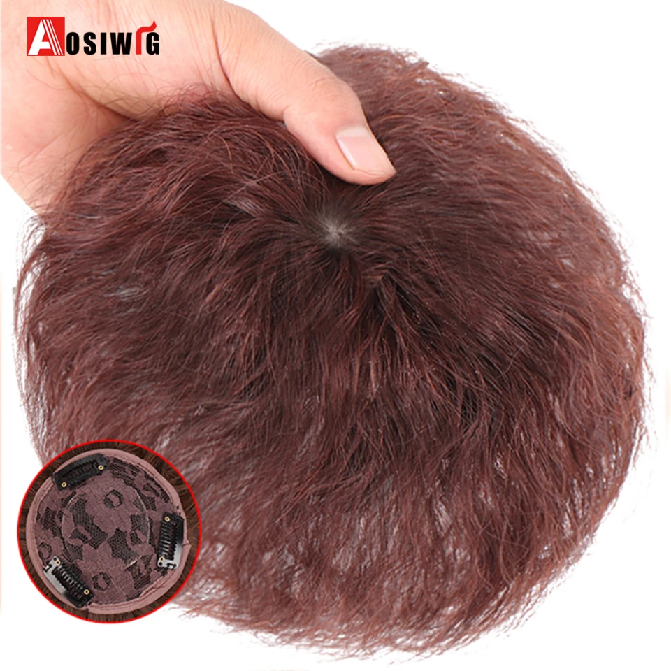 AOSIWIG Synthetic Short Kinky Curly Topper Hairpieces Clip In Bangs Fringe Extension Natural Black Hair Covering White Hair