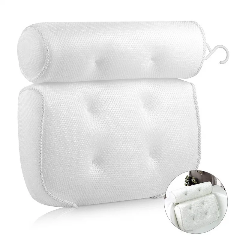 

3D Mesh Spa Non-Slip Cushioned Bath Tub Pillow Bathtub Head Rest With Suction Cups For Neck And Back Bathroom Supply