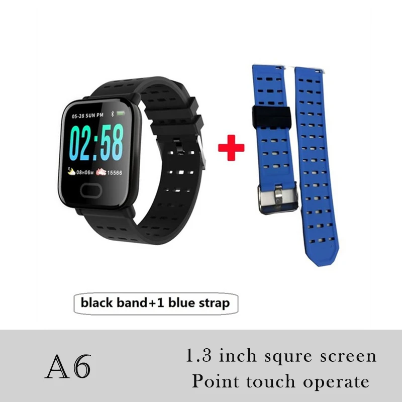 Black add 1pcs Strap 696 LJL08 0,9" TFT цветной шагомер браслет A6 умный Браслет пульсометр кровяное давление Водонепроницаемый Фитнес-трекер часы M - Цвет: Black add 1pcs Strap