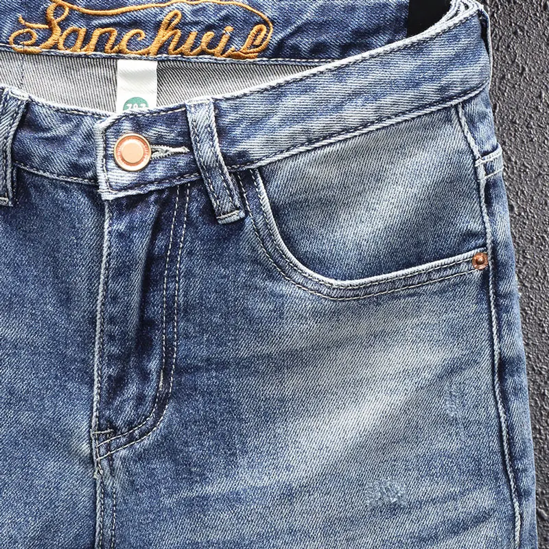 Newly Vintage Fashion Men Jeans High Quality Retro Blue Elastic Slim Fit Plain Jeans Men Classical Simple Designer Denim Pants