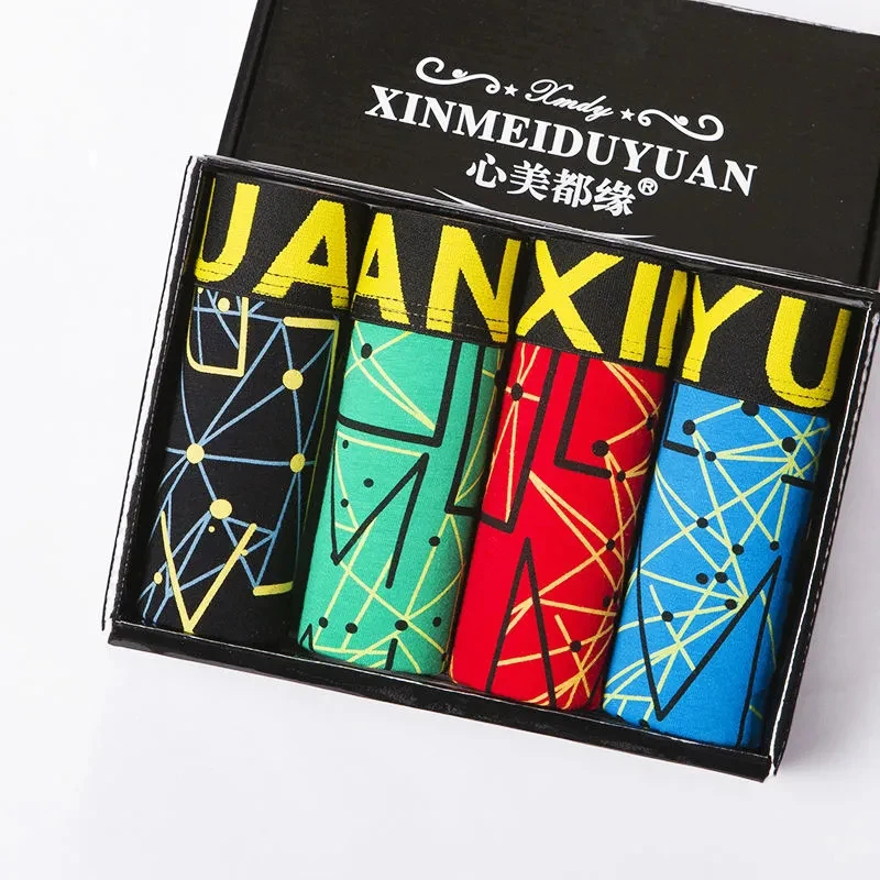 4Pcs/Lot Men's Underwear Pure Cotton Modal Boxer Pants High-end Student Fashion Four Corner Underpants Breathable Underwear Men