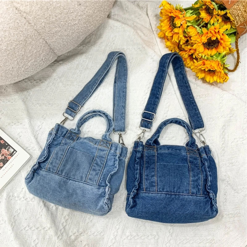 Retro Travel Denim Shoulder Bag Women Small Lightweight Handbag Lady Vinatge Portable Zipper Closure Crossbody Shopping Tote | Багаж и