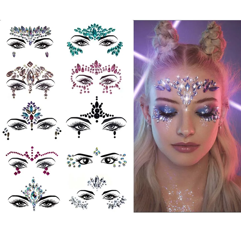 

New 3pcs tattoo stickers face diamond natural resin face stickers diamond stickers rhinestone face stickers fancy dress ball