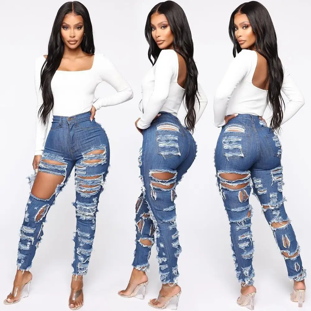 

Ripped Hole Denim Jeans For Women Skinny Denim Pencil Pants Female High Waisted Jeans Pantalon Destroyed Distressed Trousers New