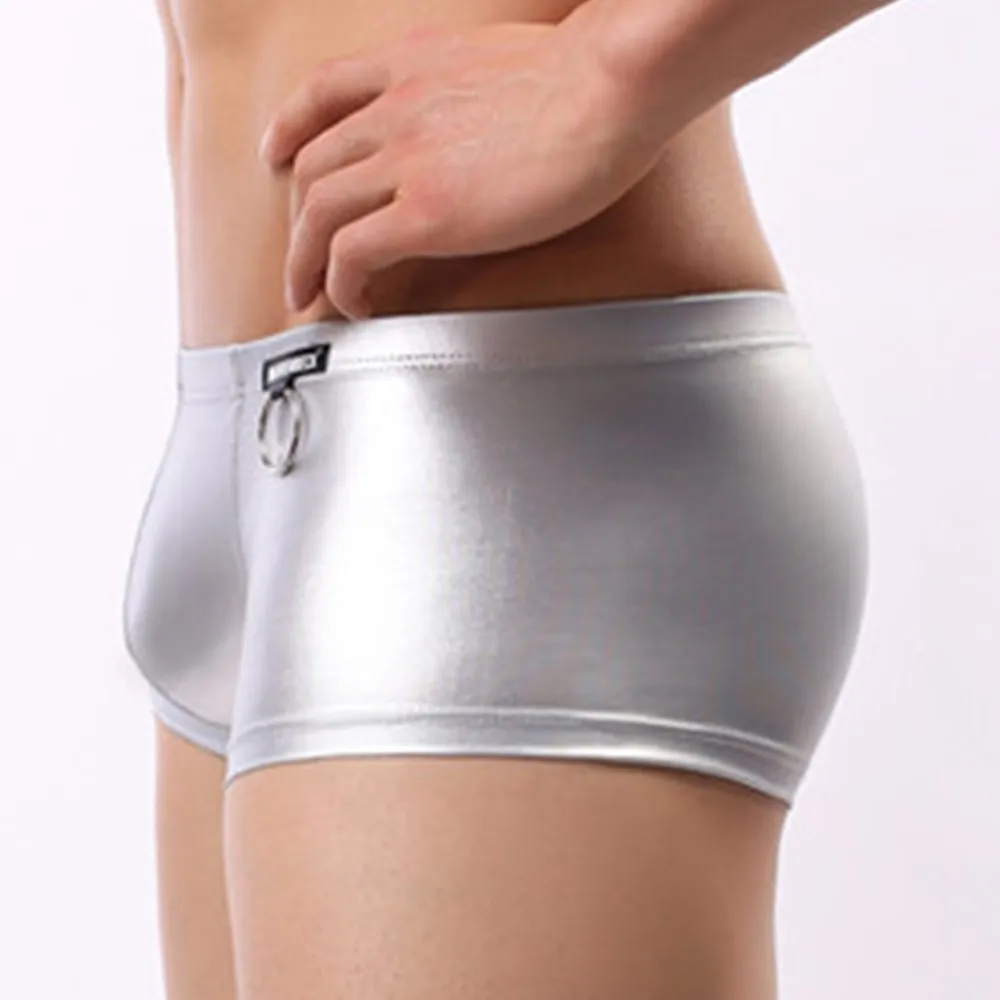 

New Sexy Men PU Faux Leather Underwear Boxers Shorts Sheathy Cool Male Gay Metal Look Pouch Underpants