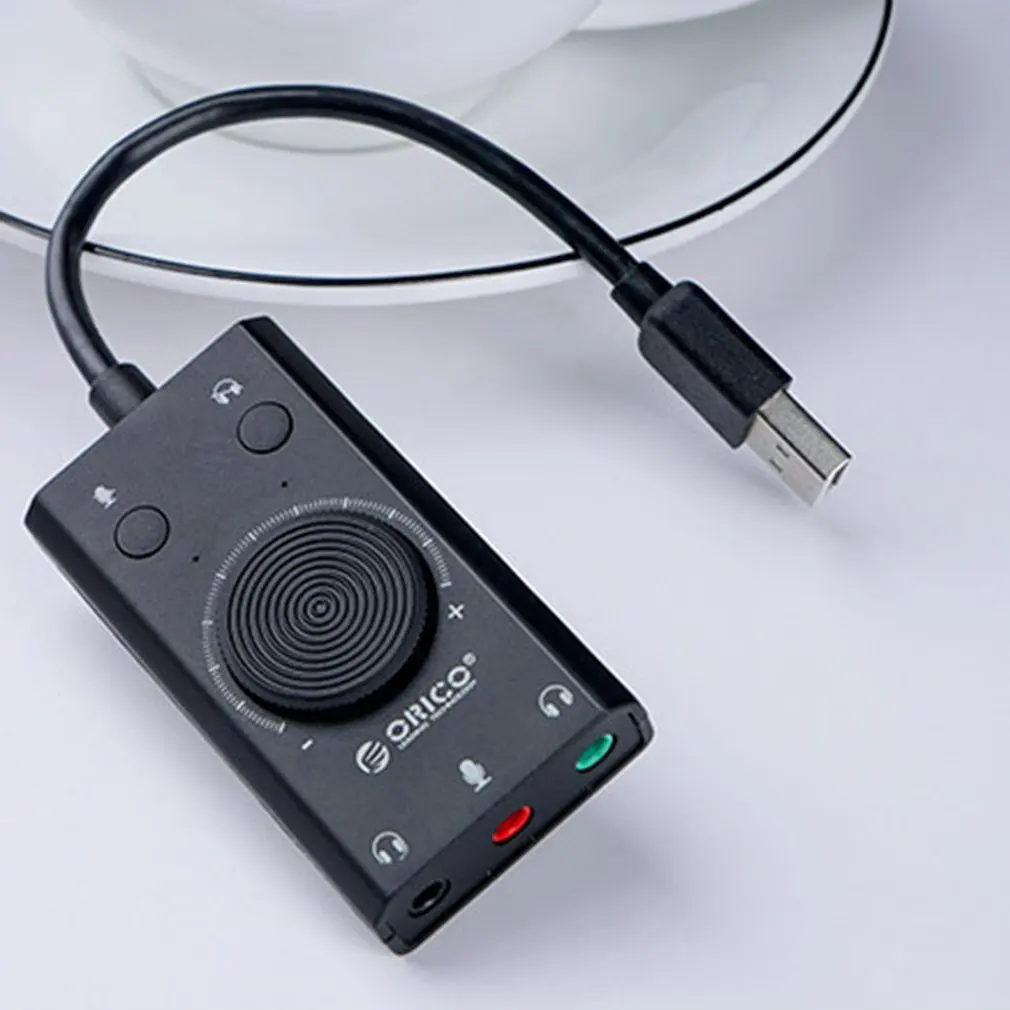 

External USB Sound Card Stereo Mic Speaker Headset Audio Jack 3.5mm Cable Adapter Mute Switch 3 Port Output Volume Adjustment