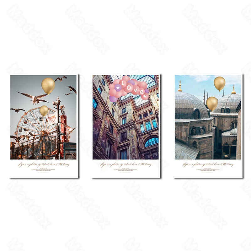 

Waterproof Ink European Style Architecture Castle Ferris Wheel High-Rise Building Modern Light Luxury Fashion Entrance Mural