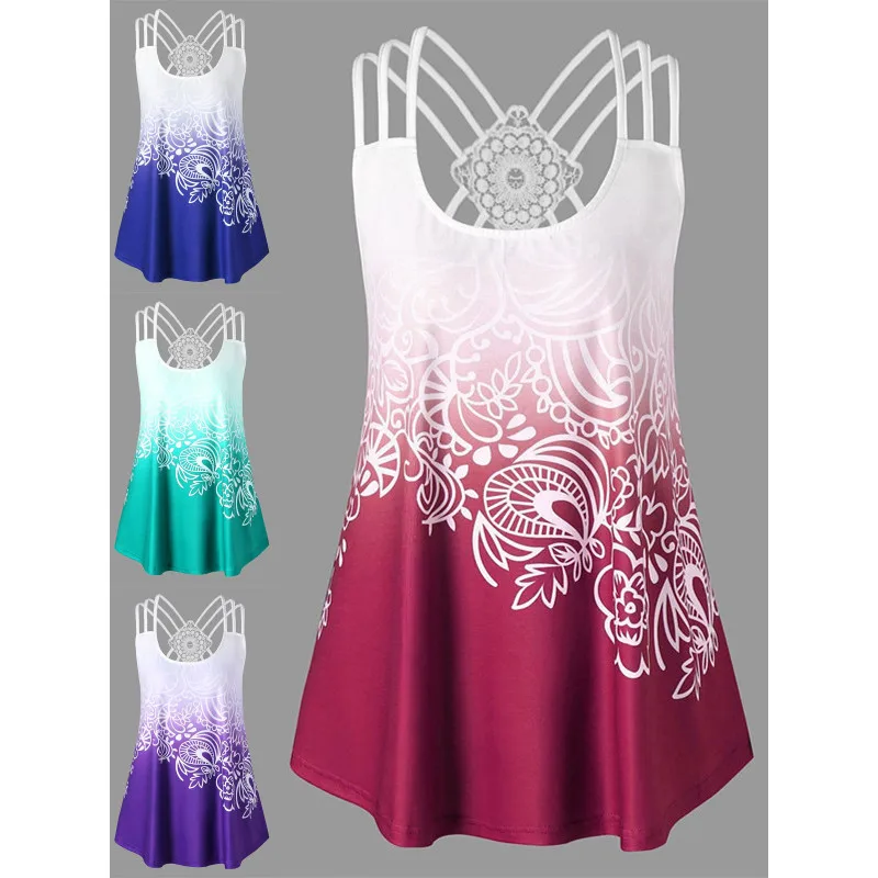 Женское платье в европейском и американском стиле Рубашка без рукавов с принтом