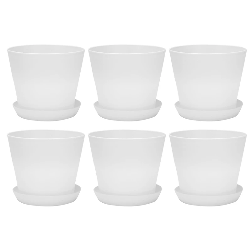 

Hot YO-6X Plastic Plant Flower Pot Planter with Saucer Tray Round Gloss Home Garden Decor, White Upper Caliber - 17cm/6.69inch