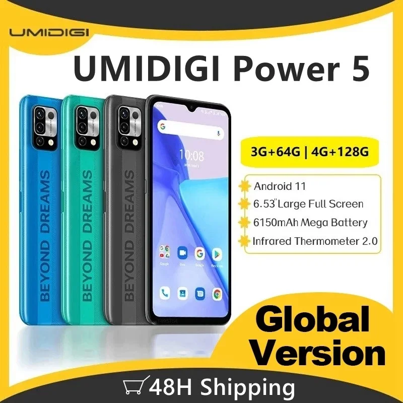 Global Version UMIDIGI Power 5 New 2021 Smartphone 6.53'' Full Screen Android 11 Helio G25 16MP AI Triple Camera 6150mAh Phone