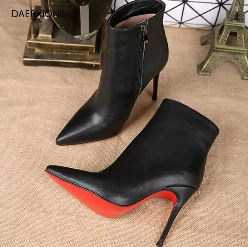 

2020 luxry brand red bottom boots for women high heel boots 10cm thin heel pointed toe boots women shoes+red dust bag right logo