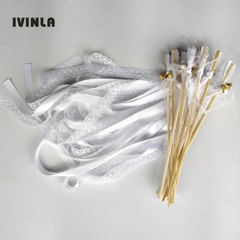 

50pcs/lot white lace wedding ribbon wands wedding wands for wedding decoration