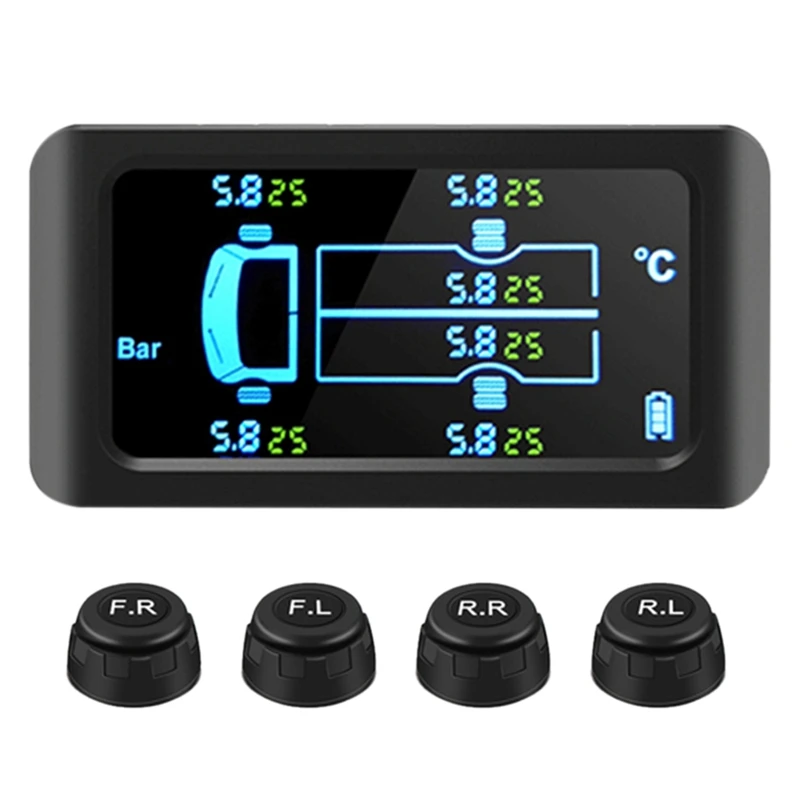 

Монитор давления в шинах, универсальный 4-колесный датчик давления в шинах с солнечной батареей, 0-8,0 бар