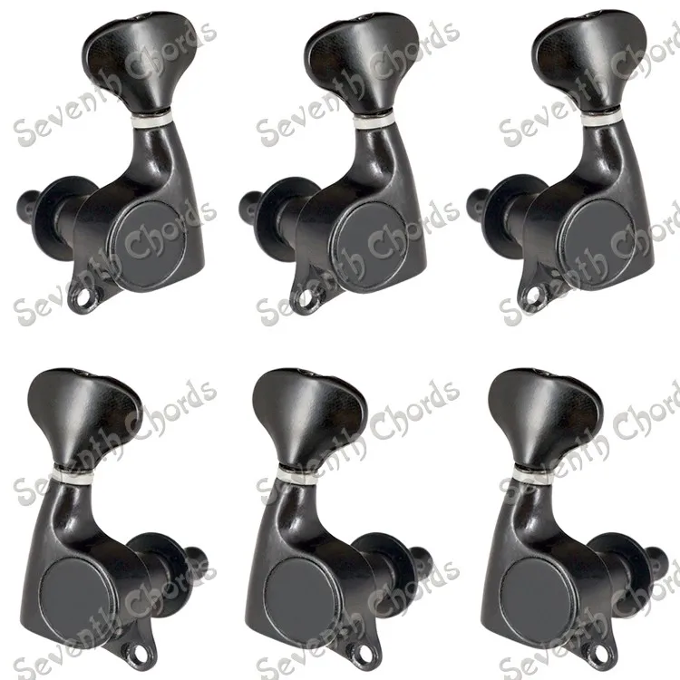 

A Set 6 Pcs Black Sealed-gear Acoustic Electric Guitar Tuning Pegs Tuners Machine Heads - Small Fish tail Button (MHT-QFB-BK)