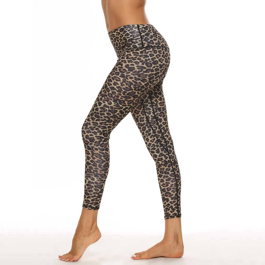 Летние штаны для йоги SAGACE 2020 женские леопардовые с карманами и принтом гепарда