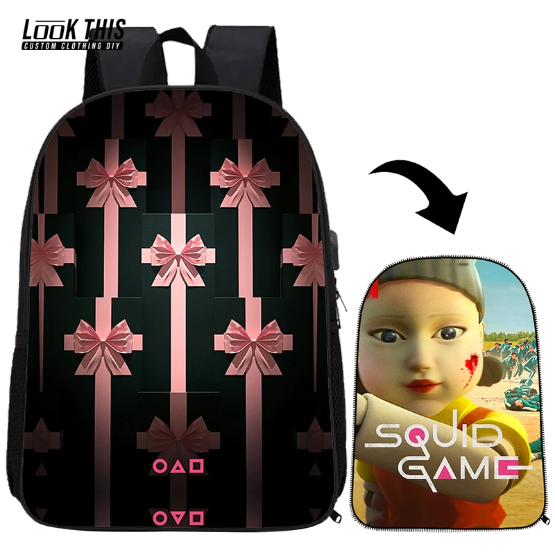 

Squid Game 3D Print Baby Start School Toddler Kindergarten USB Oxford Backpack Children Anime Rucksack Kids Cartoon Daypack Gift