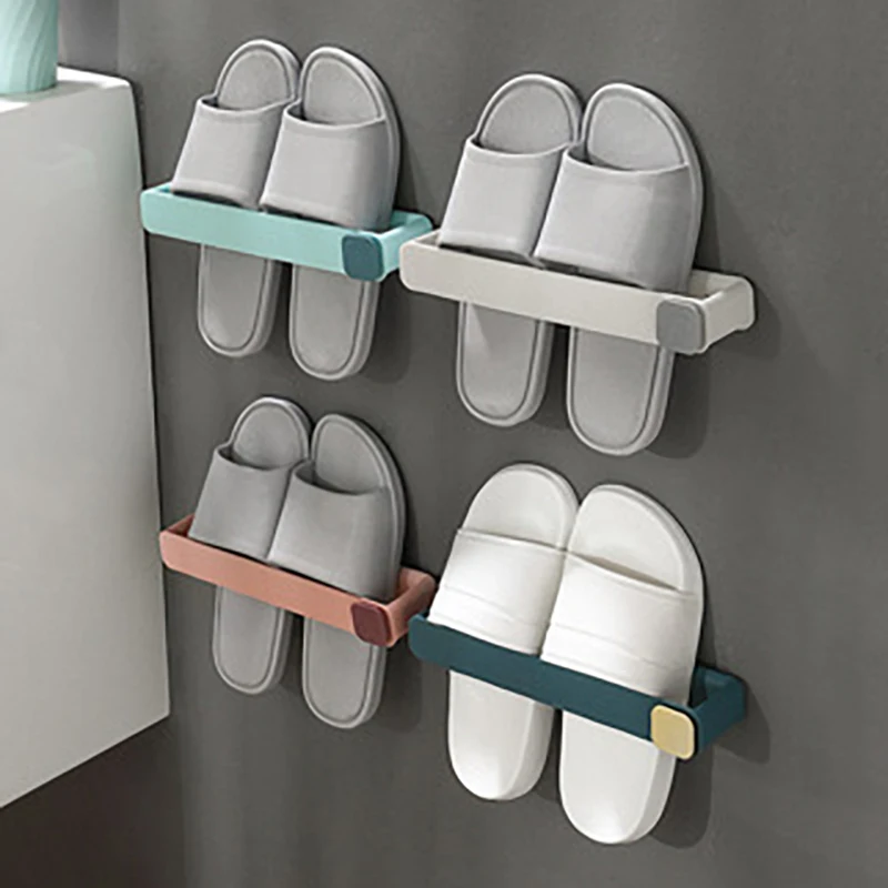 

Shoe Rack Bathroom Home Shoe Organizer Bathroom Toilet Wall-mounted Slippers Hanger Shelf Perforated Hook Bar Drain Storage Rack