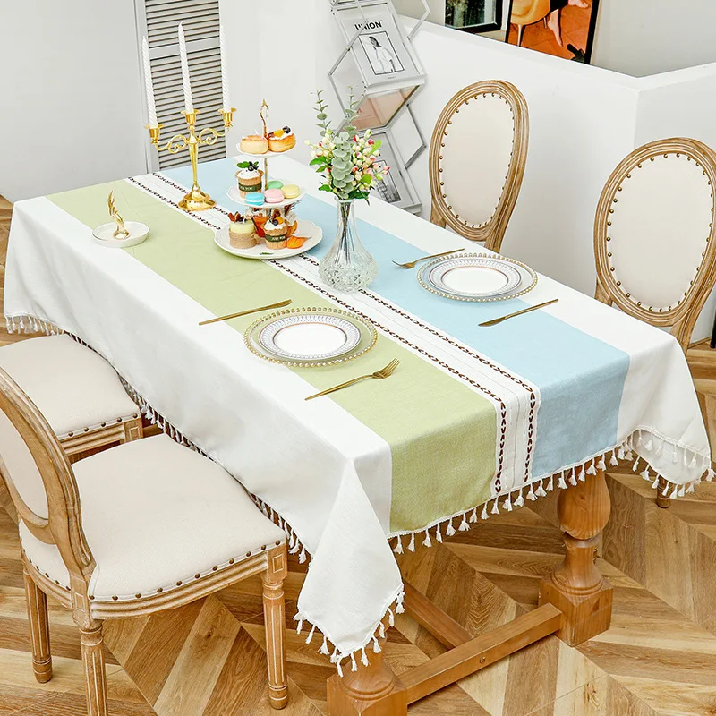 

Plaid Tablecloth With Tassel Waterproof Oilproof Thick Rectangular Wedding Dining Table Cover Tea Table Cloth
