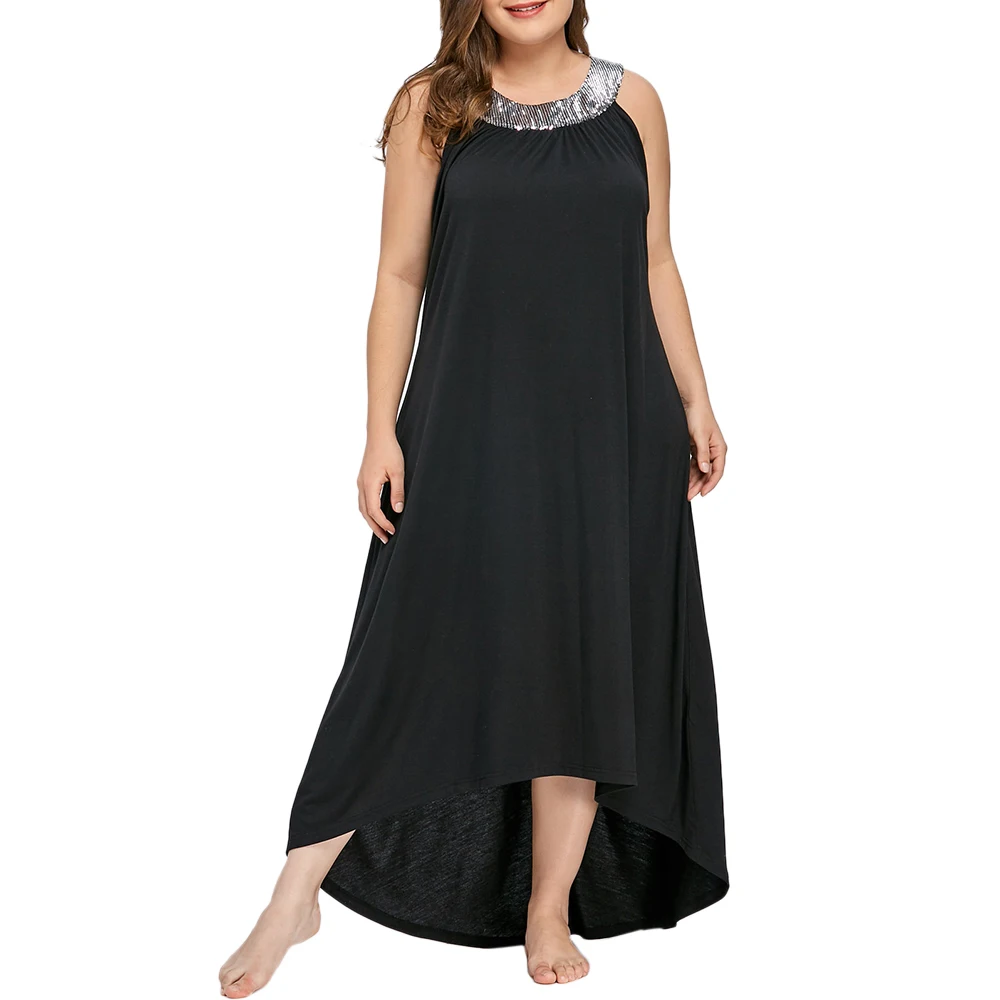 ROSEGAL Плюс Размер 5XL Блестки Воротник Без Рукавов Длинное Платье Макси Женские