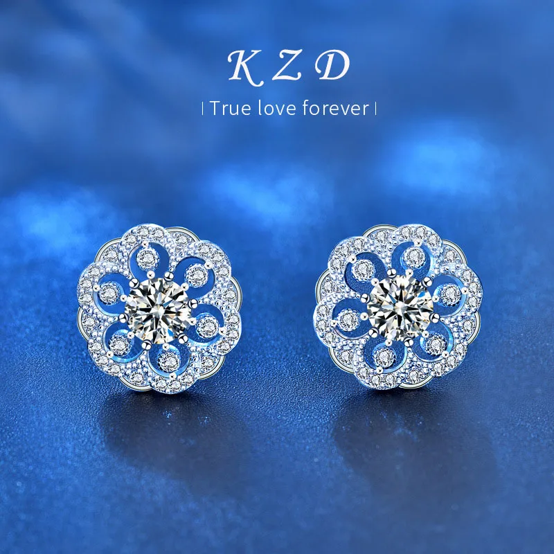 

925 Sterling Silver Flower Stud Earrings Female Personality Exquisite Flower Round Earrings
