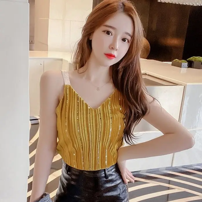 2020 Женская майка с блестками блестящие майки на бретельках женская сексуальная