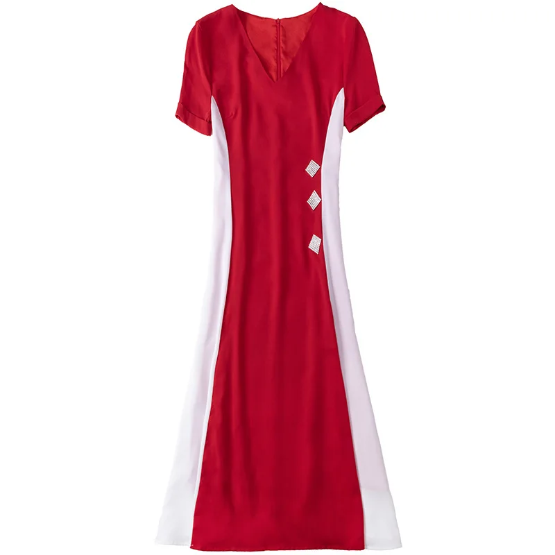 

Short sleeve long summer dress 2021 new Spring Women Sexy V -Neck club Diamonds Party Dress Plus Size ladies patchwork dresses