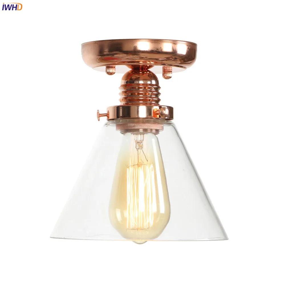

IWHD Industrial Decor Glass LED Ceiling Light Living Room Porch Plafondlamp Edison Loft Vintage Ceiling Lamp LED Lampara Techo