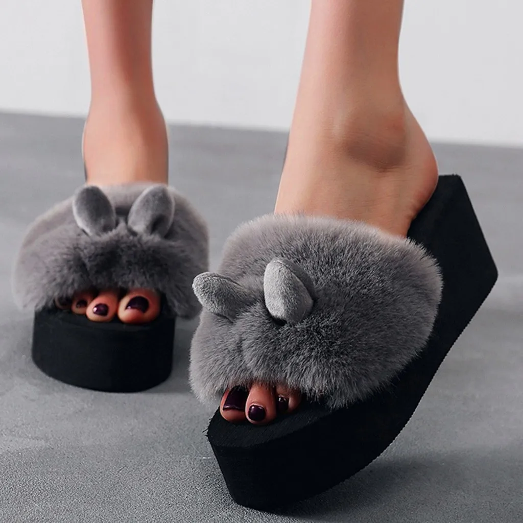 Танкетки SAGACE женские на платформе милые шлепанцы с ушками кролика без застежки