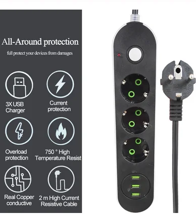 Круглый штифт ЕС Rus разъем удлинителя силового розеток 1 8 м Универсальная Розетка