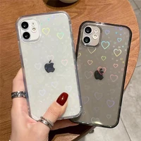 ottwn fashion gradient laser love heart leaf pattern case for iphone 13 11 12 pro max x xs xr 7 8 plus clear cover with hearts