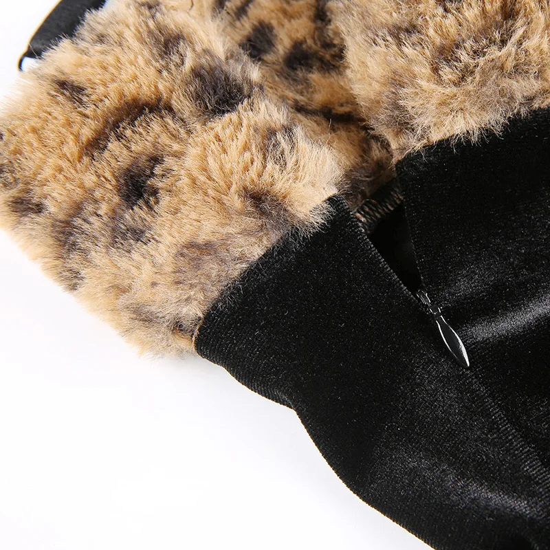 

Slim leopard print plush velvet temperament dress Women Spaghetti Strap Dresses Female Club Dress Short Mini Sleeveless Vestidos