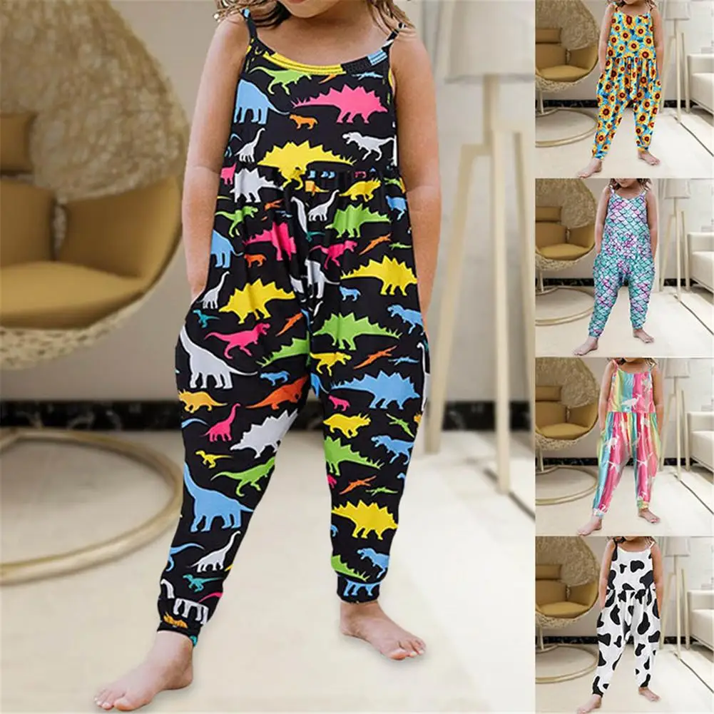 

Лето 2021, Комбинезоны на лямках для девочек, цельнокроеный комбинезон с принтом для малышей, Повседневная милая детская одежда, женская одеж...