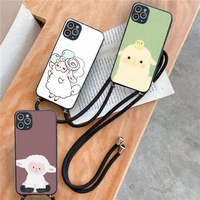 cute cartoon animal image phone case for iphone 7 8 11 12 x xs xr mini pro max plus strap cord chain lanyard soft