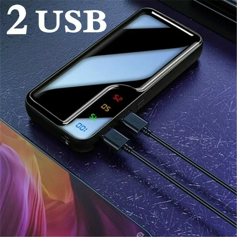 Внешний аккумулятор 30000 мАч цифровой дисплей с зеркальным экраном 2 USB быстрое