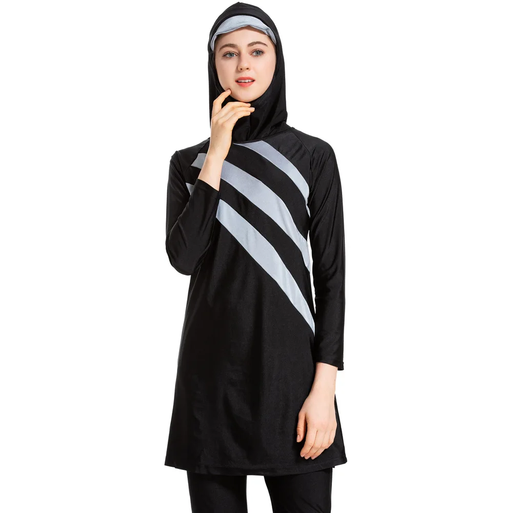 Burkini Новинка с длинными рукавами Мусульманский купальники женские в лоскутной технике цвет хиджаб Maillot de bain femme Мусульманский купальник одежда для плавания