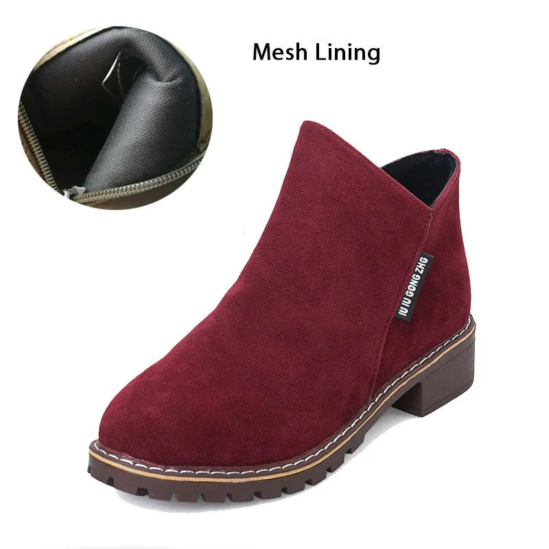 Wine Red(Mesh) Новинка; классические женские ботильоны; зимняя женская повседневная обувь для снежной погоды; женская замшевая обувь на толстом каблуке с теплым мехом и плюшем; женские ботинки - Цвет: Wine Red(Mesh)