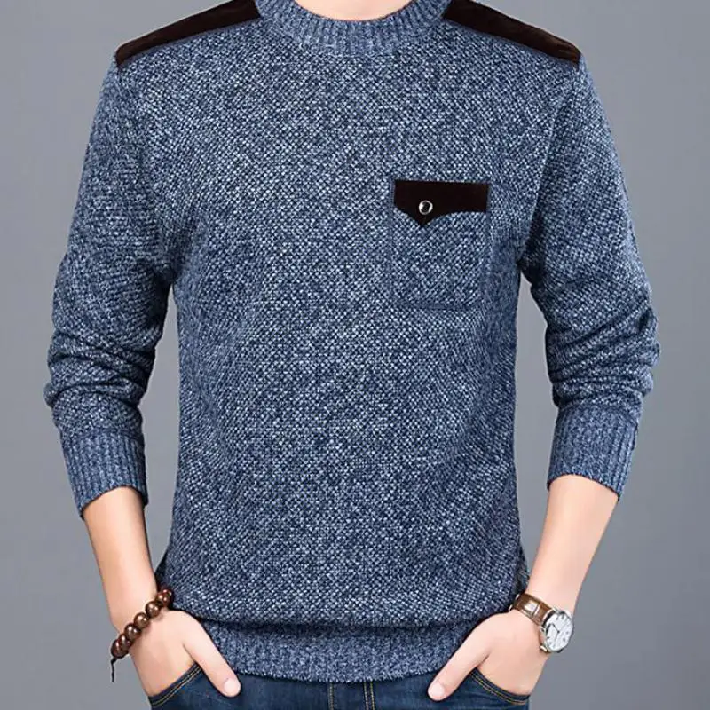 2019 новый модный мужской свитер пуловеры облегающие вязаные джемперы с круглым