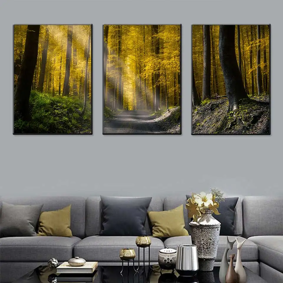 Современный скандинавский Солнечный свет плакат с изображением леса холст