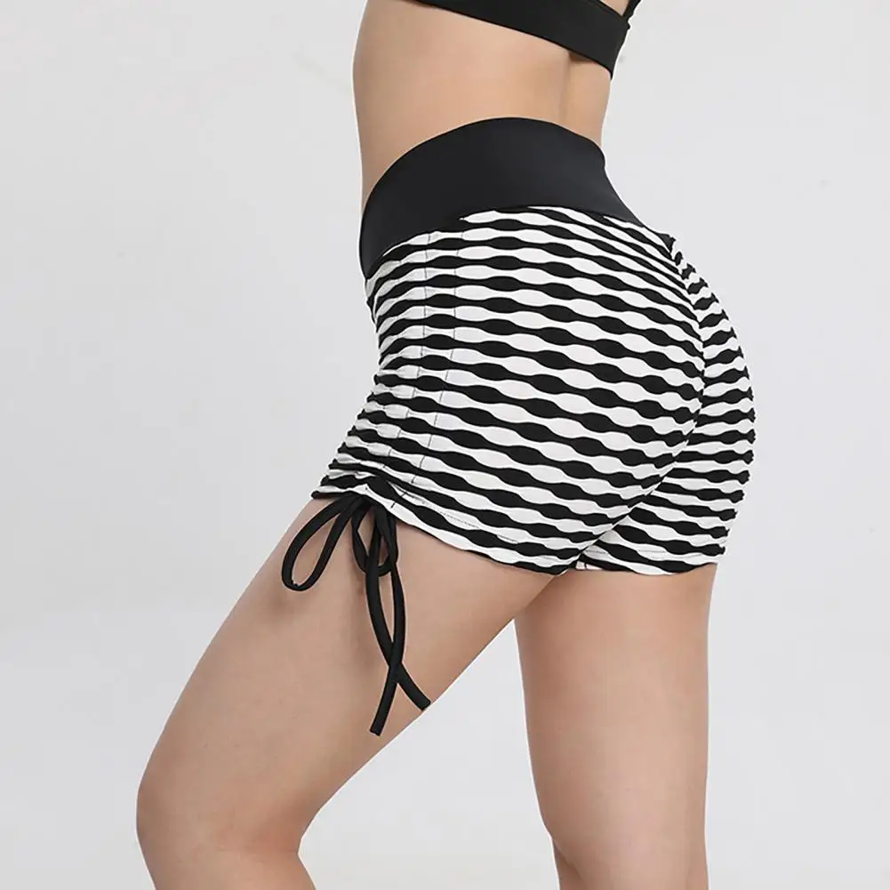 

Summer Women Shorts Casual High Waist Stripe Jacquard Skinny Seamless Stretchy Butt Lift Fitness Sports Gym Shorts