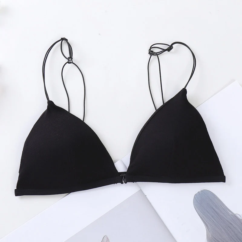 Women Bra Front Closure Underwear Comfort Bralette Triangle Cup Spaghetti Strap French Style Seamless Bras Special 2021 New | Женская