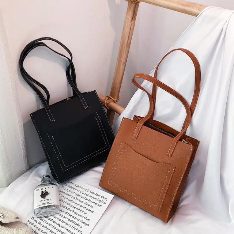 PU Shoulder Bags OL Style Tote Bag Casual Large Capacity Handbag Fashion Retro Wild Solid Color Shopping For Women | Багаж и сумки