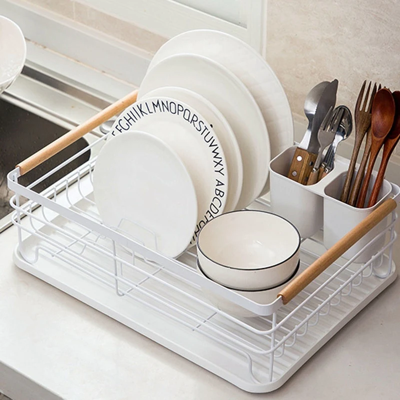 

Iron Kitchen Dish Drying Rack Tableware Drainer Storage Basket Shelf Forks Bowl Plate Dishes Holder Drainer Sink Organizer